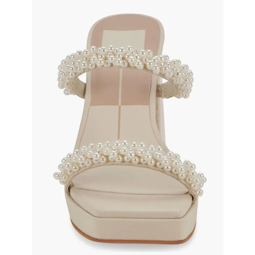 Dolce Vita Ariele Imitation Pearl Embellished Cream Platform Heel Sandals 11
